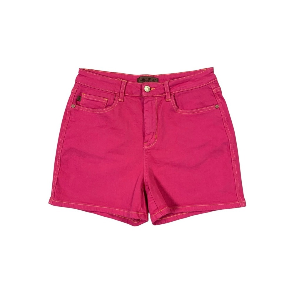 Judy Blue Hot Pink Garment Dyed Stretch Denim Shorts High Rise Y2K Large